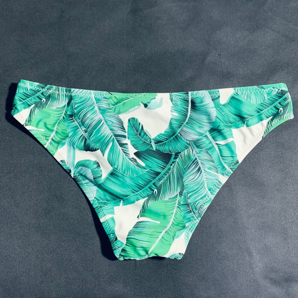 Green and White Palm Leaf Bikini Bottoms